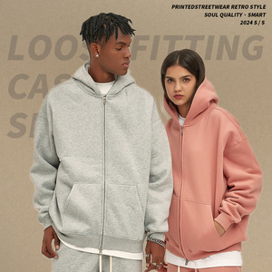 Custom Puff Print Heavyweight Blank Boxy Fit Cropped Vintage Pullover Chaqueta con cremallera doble Sudadera con capucha de gran tamaño - Product Image 3