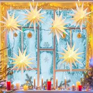 2 Bộ Thắp Sáng <span class=keywords><strong>bethlehem</strong></span> giấy sao đèn lồng Trắng giáng sinh <span class=keywords><strong>bethlehem</strong></span> Đèn trang trí gấp phẳng <span class=keywords><strong>Xmas</strong></span> sao treo Chụp đèn - Product Image 2