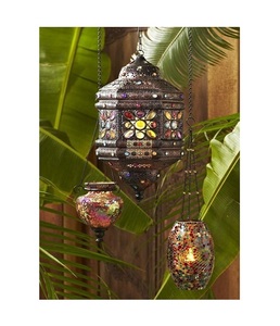 Metal And <b>Glass</b> Hanging Lantern <b>Set</b> <b>Of</b> Two Different Size And Shape Lantern For Home Decor Accessories - Product Image 3