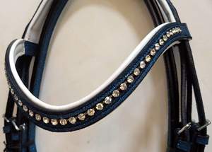 Cheval en cuir bride anglaise canal vide bande de front inclus rênes avec fabricant d'étincelle noire en Inde - Product Image 5