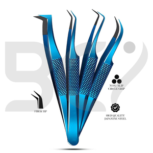 Pinzas injertadas de extensión de pestañas de acero inoxidable para uso en salón de belleza de Color azul ligero recto curvo 2025 - Product Image 4