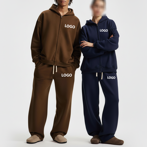 Survêtements d'hiver unisexes imprimés personnalisés de haute qualité, style streetwear, ensemble 2 pièces pour homme avec sweat à capuche zippé et coupe ample - Product Image 3