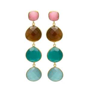 New Arrival Fashionable Multi-Gemstone <b>Dangle</b> <b>Earrings</b>, <b>Gold</b>-Plated Design - Product Image 1