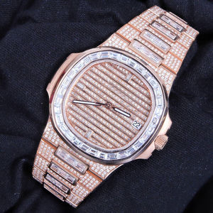 Unisex สายแก้วแฟชั่นสีโรสโกลด์นาฬิกาเพชรทำด้วยมือ Baguette ตัด Studded ทองแข็งซิลิโคนสมาร์ท - Product Image 2