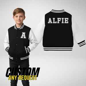 Chaqueta universitaria personalizada para niños con mangas de cuero genuino, parche bordado, Diseño de equipo escolar, hecha en Pakistán, proveedor OEM - Product Image 2