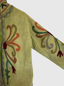 Veste en velours vert brodée de fleurs, col mandarin, manches longues, taille plus, vêtements d'hiver pour femmes, style élégant - Product Image 4