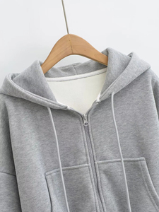 Sweat à capuche à manches longues à carreaux pour femmes avec poche zippée à cordon de serrage automne/hiver lavé Streetwear Harajuku hauts - Product Image 6