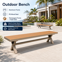 Banco de Comedor para Exteriores de Aluminio de Grado Comercial FLD2103, Asiento de Panel Grande de Madera PS, Banco de Patio para Hotel, Resort, Restaurante