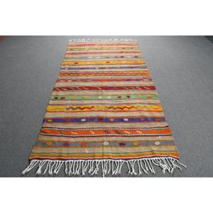 Alfombra Turca Vintage de 3.8x7.4 pies, Alfombra de Lana Naranja Kilim - Product Image 1