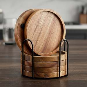 Elegant Design Wood Cup <b>Coaster</b> <b>Set</b> With Iron Stand <b>Set</b> <b>of</b> <b>6</b> Tea Mug Cup <b>Coaster</b> <b>Set</b> For Home Hotel Restaurant Usage - Product Image 3