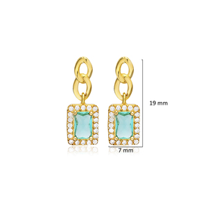 Paraiba CZ Pierre Rectangle Conception Argent Boucles D'oreilles Turc À La Main 925 Bijoux En Argent Sterling - Product Image 3
