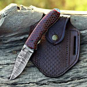 Couteau de poche pliable de survie de qualité supérieure, couteaux de camping pour le dépeçage avec étui en cuir, qualité industrielle OEM - Product Image 1