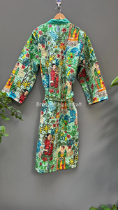 Frida Khalo Inspired Vintage Indian Kantha Jacket Long Quilted Cotton Robe Dressing Gown XL Size for Winter - Product Image 4