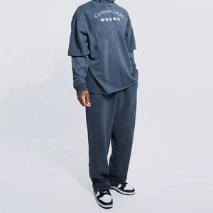 Fashion OEM Custom Logo <b>Embroidery</b> Mens Sweatsuits Oversized 100% Cotton Men Jogging <b>Sets</b> by Punchin Sports - Product Image 2