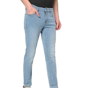 Pantalon en jean d'hiver respirant pour homme, taille mi-haute, couleur unie, jean droit avec broderie - Product Image 4