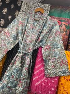 Kimono estampado a mano, batas con estampado de bloques, batas hechas a mano, kimono de algodón, ropa de noche, Vestido de playa, kimono floral - Product Image 5