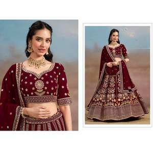 Collection de Lehenga Choli élégante et moderne en Georgette, à lacets dans le dos, silhouette fourreau, pour les fêtes, les mariages, broderie longue jusqu'au sol - Product Image 4