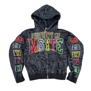 เสื้อฮู้ดดี้สตรีทแวร์ทรงโอเวอร์ไซส์แบบครอป ผ้าเฟรนช์เทอร์รี่ฟอกสีสไตล์วินเทจ ดีไซน์ซิปแบบดิสเทรส - Product Image 4