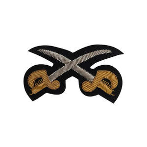 OEM Luxury Fabric Mini Custom Size Tactical Crest Sword Sleeve Badge White <b>Gold</b> Bullion Wire Embroidered Hand Sew-On Uniform - Product Image 1