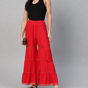 Pantalon Sharara en toile lavée chic et confortable pour femmes, taille élastique, formel, décontracté, pour les fêtes, coupe régulière pour l'été - Product Image 1