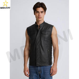 เสื้อกั๊กหนังเทียมผู้ชาย ปรับเชือกผูกด้านข้าง สไตล์นักขี่มอเตอร์ไซค์ แจ็คเก็ตแขนกุด - Product Image 3