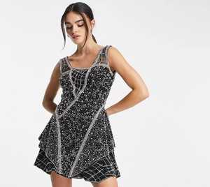 Hermosa Modest Lentejuelas Simple Vestido hasta el suelo Falda en capas Adorno lineal Hot Sexy para Night Club Parties Proms - Product Image 3