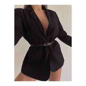Ceinture fine noire pour femme avec boucle dorée, ceinture pour veste, ceinture pour robe, ceinture pour chemise - NOIR - Product Image 3