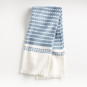 Serviette de cuisine de luxe 100% coton biologique imprimé bleu et blanc de haute qualité avec Logo personnalisé, certificat GOTS - Product Image 1