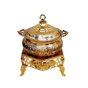 Design en relief en laiton chauffe-plats fait à la main forme ronde Buffet plat alimentaire à prix abordable - Product Image 1