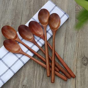 Set of 6 Pcs Kitchen Utensil Long Handle 9 Inch <b>Wooden</b> Soup Spoon <b>Ice</b> <b>Cream</b> Spoon for Eating Mixing Stirring Spoons - Product Image 3