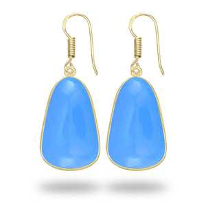 Boucles d'oreilles en chalcédoine plaquées or 18 carats, motif naturel gravé, style moderne et luxueux, mignonnes, pour femmes - Product Image 1