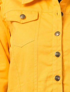 2025 chaqueta de Safari vaquera lavada amarilla de algodón a cuadros para mujer OEM logotipo personalizado holgado para mujer primavera otoño proveedor de alta calidad - Product Image 5