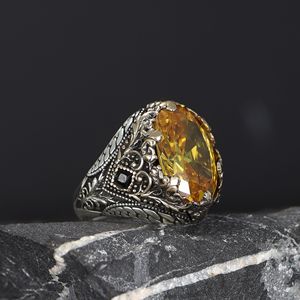 Anillo Azuris de Plata de Ley 925 de Alta Calidad, Estilo Otomano, para Hombre, Joyería de Moda, Piedra Negra Natural, Hecho en Turquía, VALKH1629 - Product Image 1