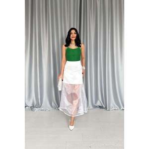 <b>White</b> <b>Satin</b> <b>Skirt</b> with Organza Detail - <b>White</b> - Product Image 1