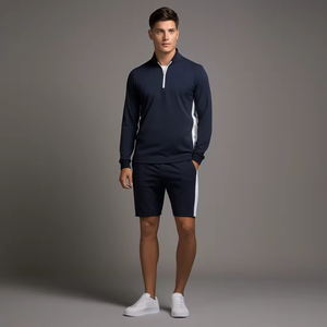 Camiseta de Golf de Manga Larga con Cierre de Cremallera de 1/4 para Hombre, Color Performance, Camiseta Polo de Golf de Capa Intermedia con Cierre de Cremallera de 1/4 y Pantalones Cortos de Golf - Product Image 3