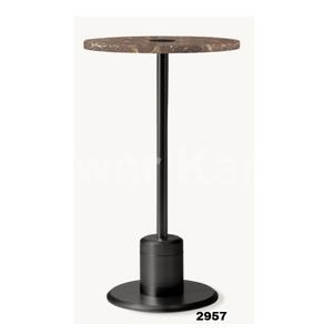 Mesa auxiliar redonda de mármol sólido marrón superior y acero inoxidable negro con pulido a mano para el hogar, sala de estar y oficina - Product Image 1