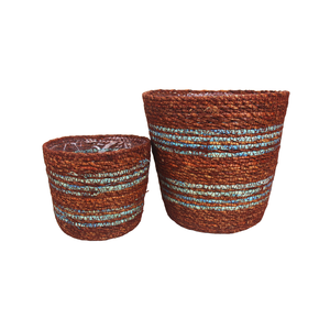 Cesta de almacenamiento de hierba marina natural con revestimiento de plástico, cestas de almacenamiento de paja de yute de ratán tejidas a mano para maceta - Product Image 3