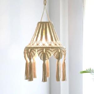 Lámpara de araña de algodón de macramé, nuevo diseño de nudo, iluminación de techo de estilo bohemio para sala de estar, cableado hecho a mano de La India - Product Image 1