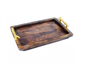 Juego de Bandejas de Madera de Mango Rústicas Personalizadas con Asa de Metal, Acabado Natural, Calidad Certificada EPCH, Artesanía, Juego de Piezas - Product Image 3