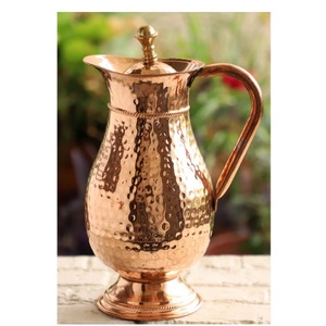 Hammered Shine Finished <b>Copper</b> Jug With Lid & Brass Knob 6 Hammered Glass Set for Serving Water Home Kitchen Use - Product Image 4
