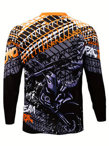 Camiseta de Motocross de Poliéster 100% Transpirable que Absorbe la Humedad, Manga Larga, Cuello en V con Mangas Raglán - Product Image 3