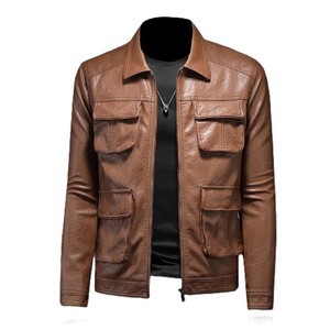 Customize Multi-Pockets <b>Sheepskin</b> <b>Jackets</b> Genuine Leather Top Quality Fashion <b>Jacket</b> Stylish Turn-Down Collar <b>Jacket</b> For <b>Men</b> - Product Image 3