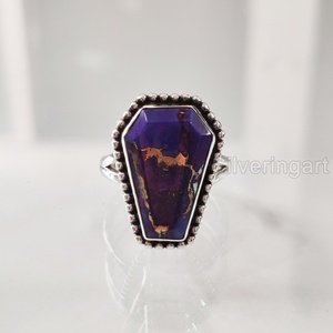 Bague pour femme en argent sterling 925 avec pierre précieuse turquoise naturelle de forme cercueil, couleur cuivre violet, pierre de naissance de décembre, cadeau pour fête et anniversaire - Product Image 3