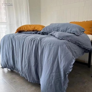 Reine lin à volants housse de couette ensemble Style rustique taies d'oreiller 200TC solide motif maison hôtel hôpital mariages personnalisable - Product Image 1