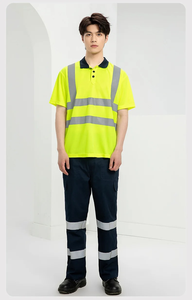 Camisa de trabajo, pantalones de alta visibilidad para hombre, de secado rápido, camisa polo de seguridad, pantalones de verano para construcción, ropa de trabajo con rayas reflectantes, overol de trabajo. - Product Image 3