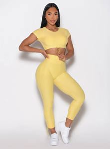 Conjunto de dos piezas de sujetador y mallas de palanca para mujer OEM de limón superventas, nuevo conjunto de entrenamiento de Yoga de cintura alta transpirable para mujer - Product Image 5