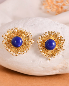 2025 nouveau laiton 18K or pierre naturelle boucles d'oreilles Lapis boucles d'oreilles personnalisées boucles d'oreilles bijoux de mode mariages à la mode - Product Image 2