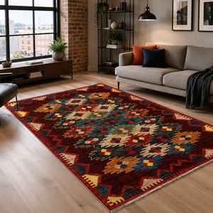 <b>Rug</b> Weavers RW7066 Kilim Burgundy <b>Tribal</b> Washable <b>Rug</b> Dropshipping Wholesale Washable Chenille 10 Sizes - Product Image 1