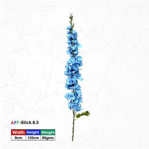 Fleur artificielle bleue en delphinium avec feuilles, bâton décoratif AFF-Stick-6.3 - Product Image 1