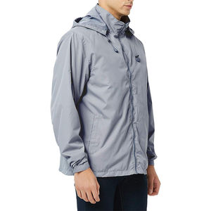Chaqueta de fitness cortavientos de color contrastante de nailon y poliéster ligero Unisex con capucha y cremallera estampada para verano al aire libre para hombres - Product Image 2